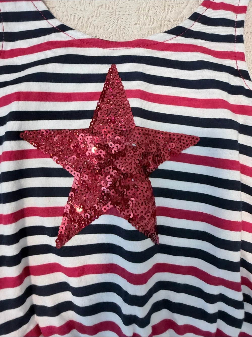 The Children's Place Navy and White Striped Romper with Red Sequin Star